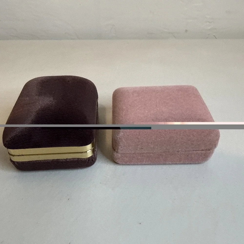 Lot2 VTG Velvet Ring Box Set Mauve Pink Pastel MCM Proposal Wedding Photo Prop